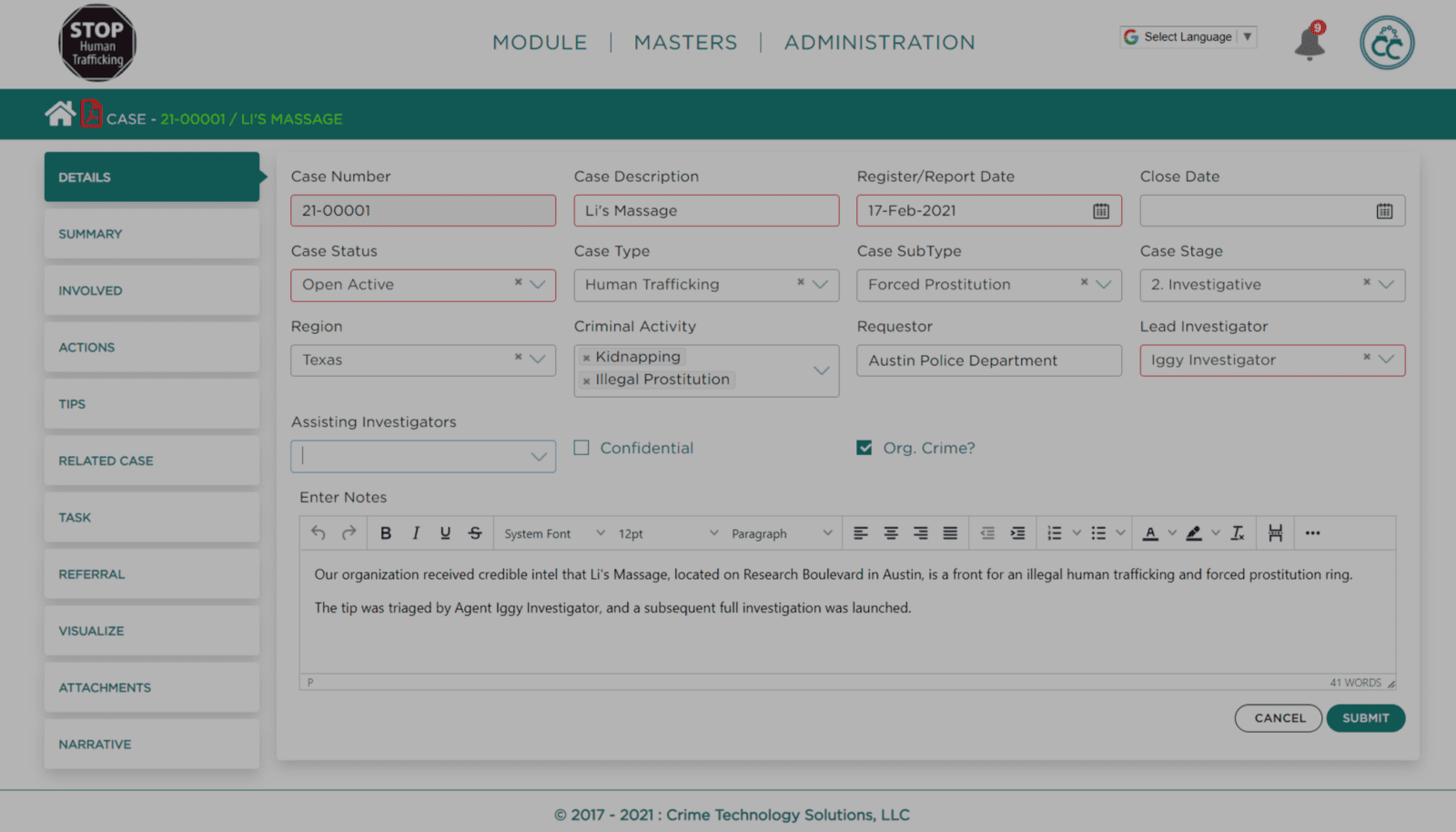 Case Detail Tracking